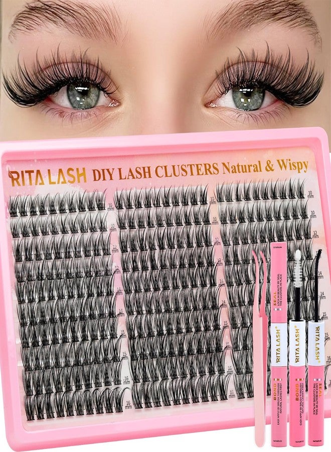 RITALASH Lash Clusters Kit Wispy Eyelash Clusters Lashes Kit Natural DIY Lash Extension Kit 10-16mm Cluster Eyelash Extensions Kit 300pcs Cluster Eyelashes with Lash Bond&Seal,Lash Tweezers(Natural Lash Kit) - Image 1