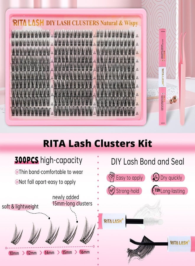 RITALASH Lash Clusters Kit Wispy Eyelash Clusters Lashes Kit Natural DIY Lash Extension Kit 10-16mm Cluster Eyelash Extensions Kit 300pcs Cluster Eyelashes with Lash Bond&Seal,Lash Tweezers(Natural Lash Kit) - Image 5