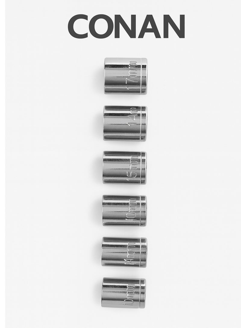 كونان مفتاح راتش كهربائي لاسلكي 16V من Conan، درايف 3/8 بوصة، عزم 50 نيوتن.متر، 0–200 دورة/دقيقة، LED وعكس/قفل — مع بطاريتين 16V + مجموعة 6 رؤوس مترية + شاحن وحقيبة - Image 5