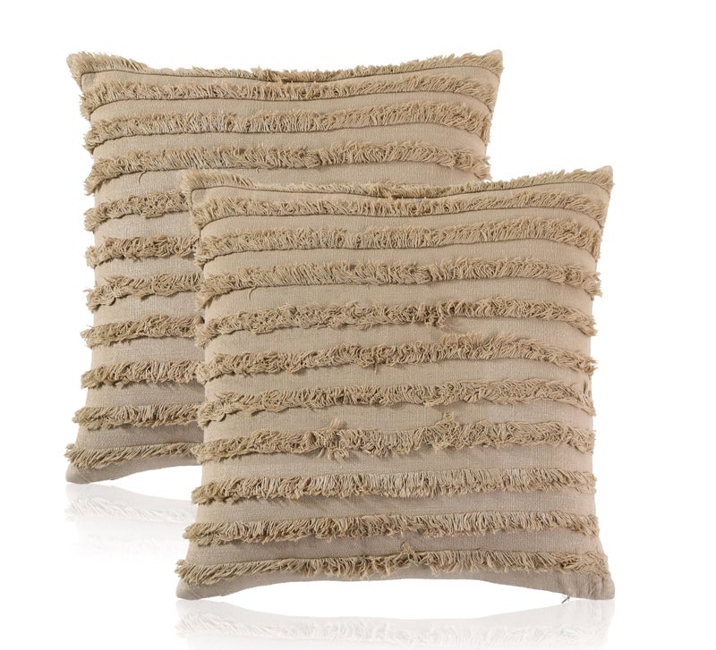 mosey Cushion Cover 18 inch x 18 inch Cotton Set of 2 | Boho Cushion Cover 18x18 for Sofa | Square Throw Pillow Cover 45cm x 45cm Beige - Image 1