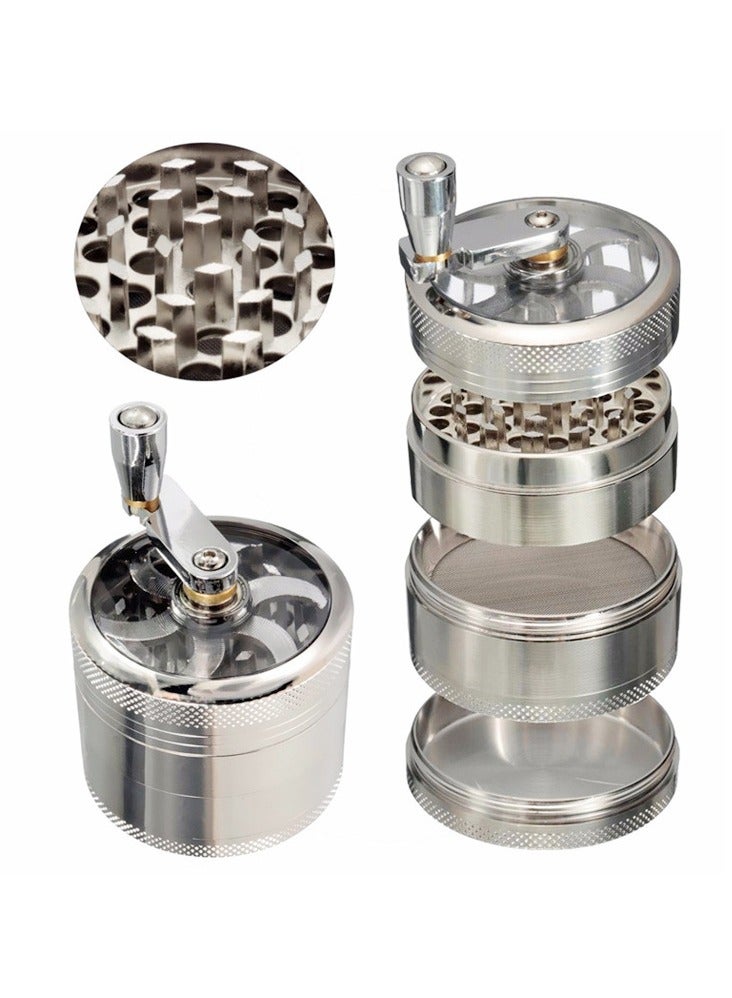 4-Layer Stainless Steel Manual Grinder - Hand Crank Spice/Coffee Mill with Magnetic Lid (Silver)  - Image 1