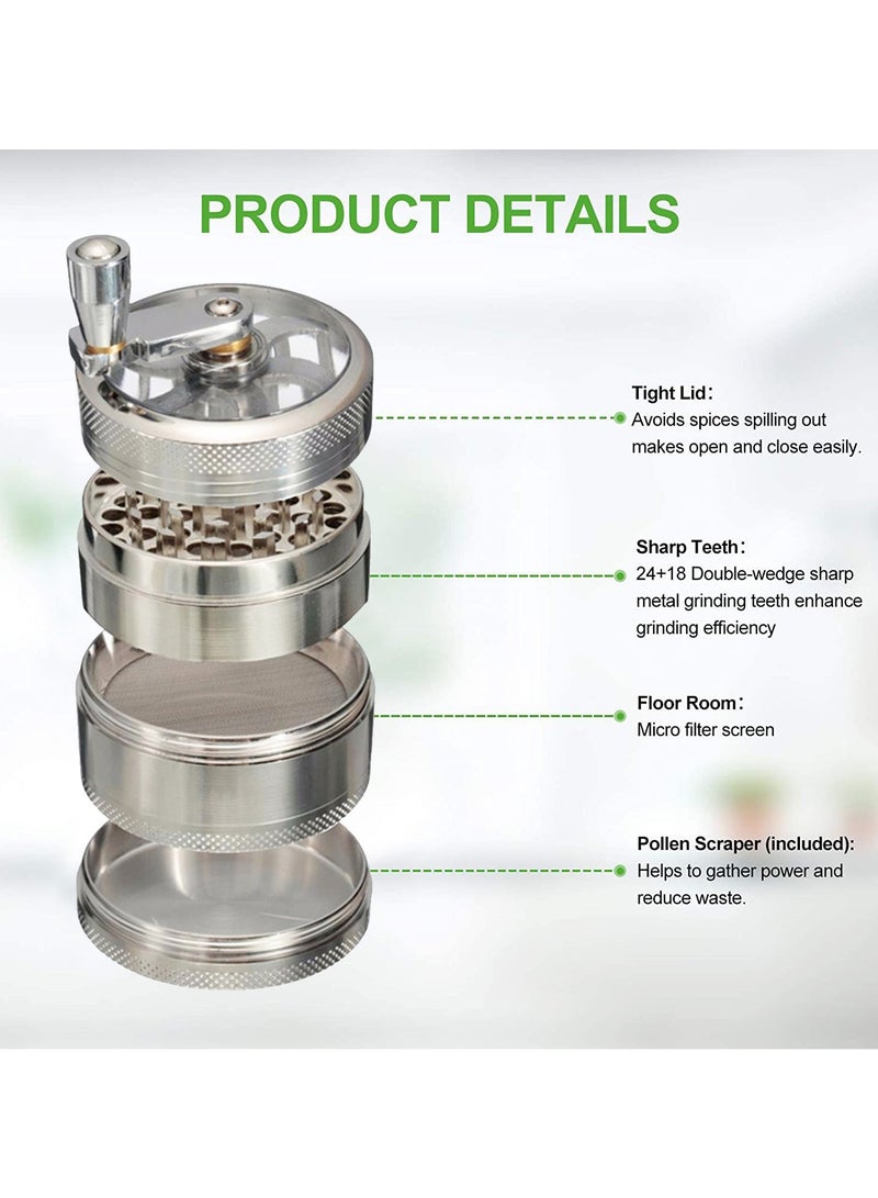 4-Layer Stainless Steel Manual Grinder - Hand Crank Spice/Coffee Mill with Magnetic Lid (Silver)  - Image 2