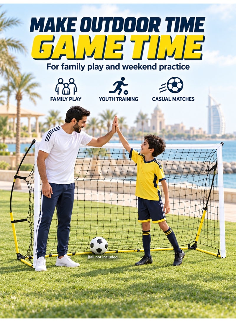 والالا مرمى كرة قدم محمول (240 × 150 سم) - شبكة تدريب سريعة التركيب بإطار متين وزوايا معززة، تشمل حقيبة حمل؛ مناسبة للأطفال والبالغين وللتدريب في الفناء الخلفي أو الحديقة أو الملعب. - Image 2
