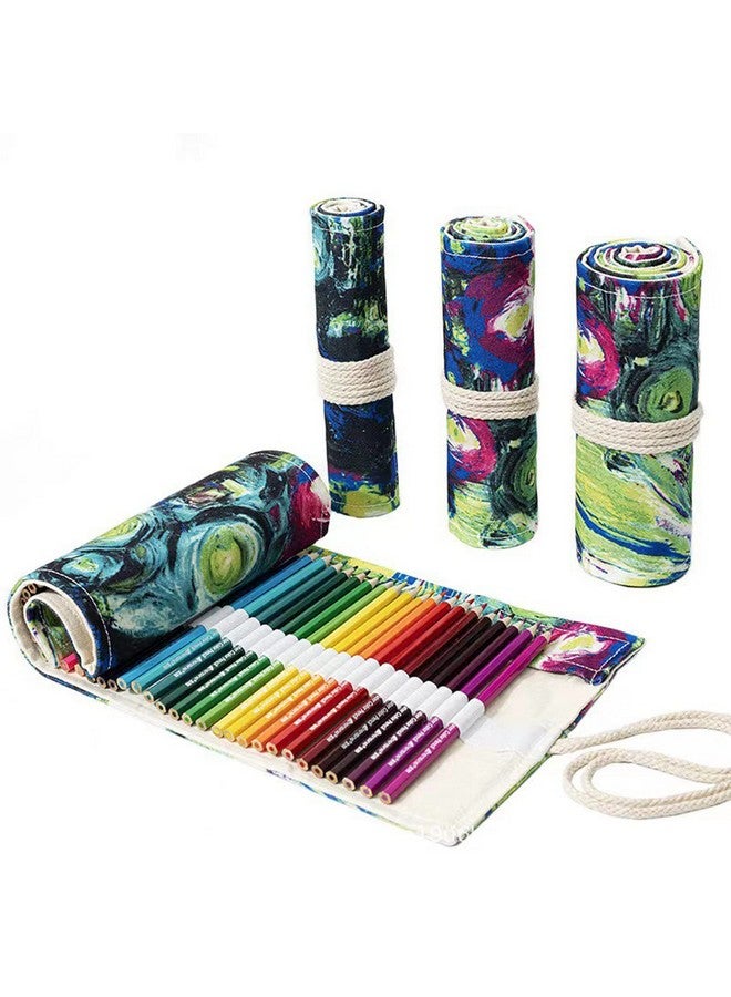 Maydahui Canvas Colored Pencil Roll Wrap 24/48/72 Slots Coloring Pencil Holder Organizer Storage Pouch Portable For Artist Drawing(Ink Painting,72Slots  - Image 1