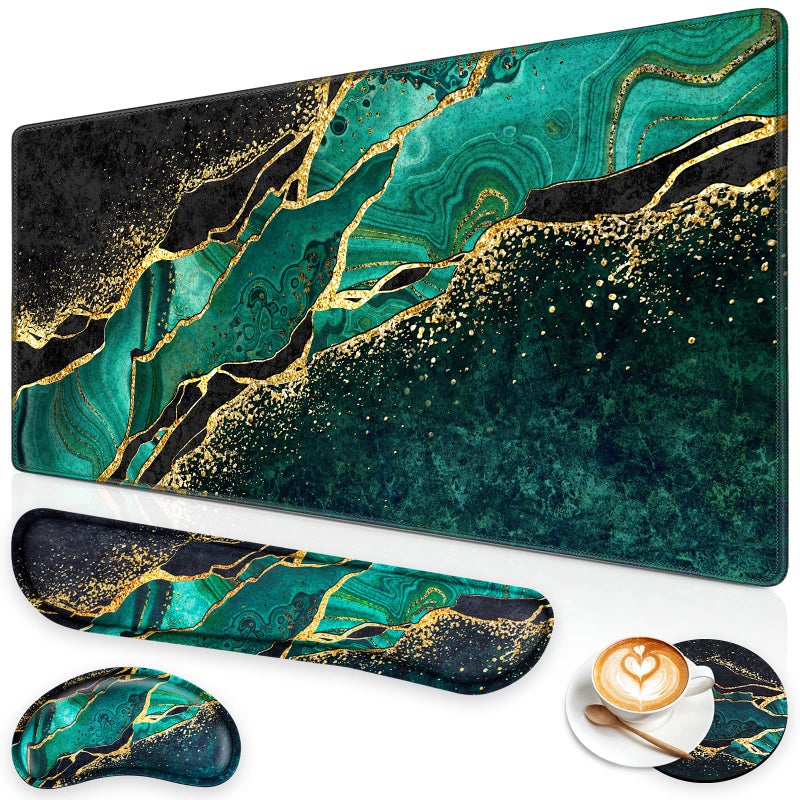 Canjoy Gaming Mouse Pad Set, 4-in-1 XXL Large Mouse Pad + Keyboard Wrist Rest Support+ Coaster, (35.4Ã—15.7 in) Extended Desk Pad Memory Foam Non-Slip Desk Mat for Home Office - Image 1