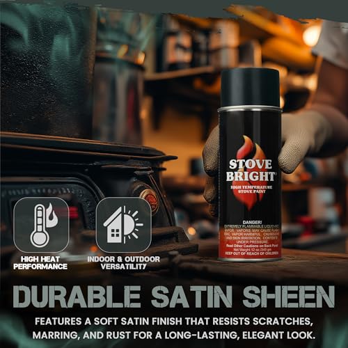 Woodeze Stove Bright - High Heat Spray Paint | 1200°f Heat Resistant | Satin Finish For Wood Stoves, Fireplaces, Bbqs, Mufflers | Rust & Scratch Resistant | Charcoal Black Spray Paint For Metal | 12oz Can - Image 3