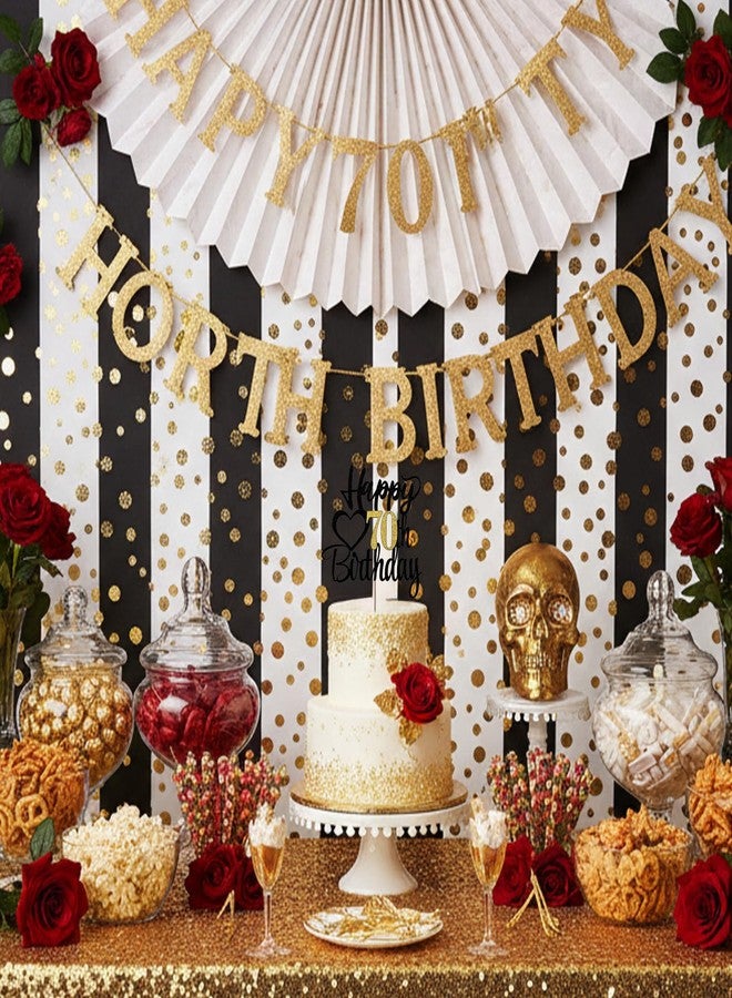 Matwsec 1 Pcs 70th Birthday Cake Topper, Glitter Happy 70 Happy Birthday Sign for Cake, 70th Birthday Decorations for Men Women 70th Anniversary Party Decorations Supplies Black Gold - Image 4