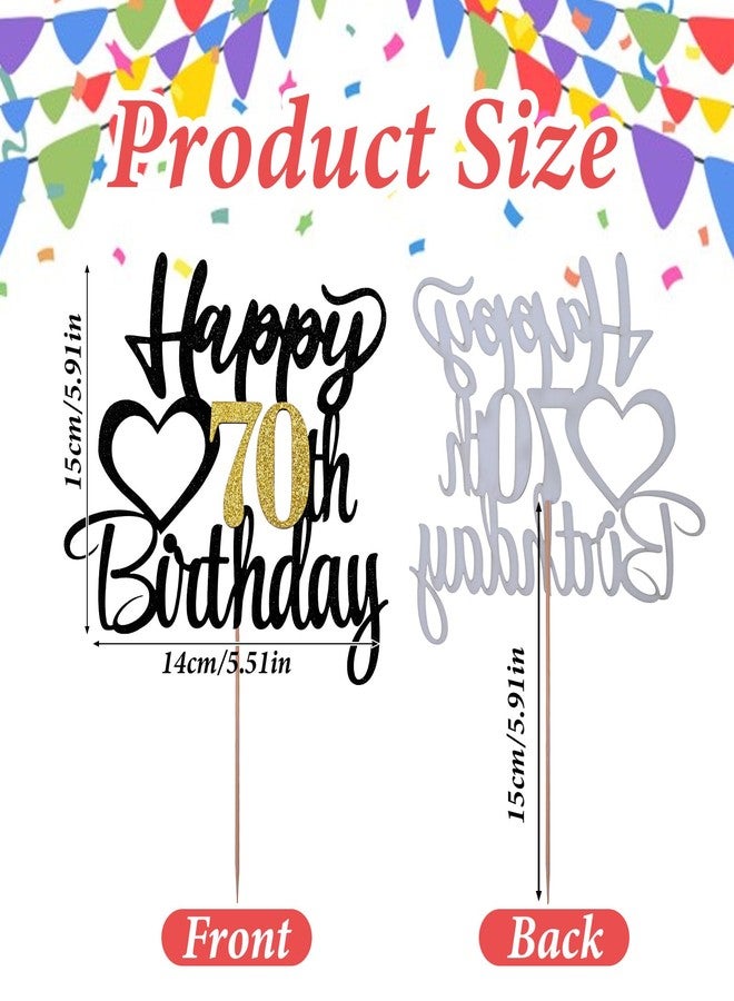Matwsec 1 Pcs 70th Birthday Cake Topper, Glitter Happy 70 Happy Birthday Sign for Cake, 70th Birthday Decorations for Men Women 70th Anniversary Party Decorations Supplies Black Gold - Image 2