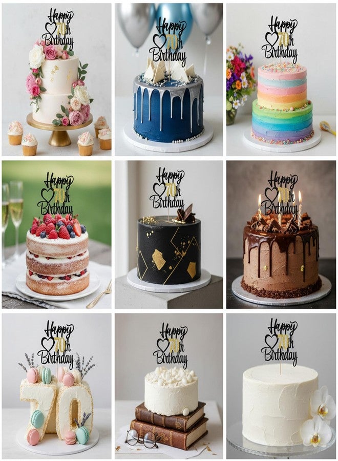 Matwsec 1 Pcs 70th Birthday Cake Topper, Glitter Happy 70 Happy Birthday Sign for Cake, 70th Birthday Decorations for Men Women 70th Anniversary Party Decorations Supplies Black Gold - Image 3