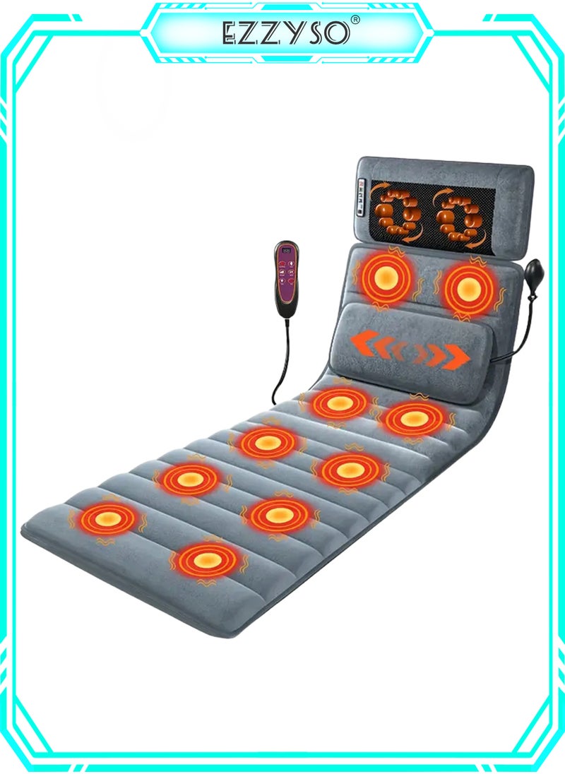 EzzySo - Full Body Massage Mat With Heat & Movable Shiatsu Neck Back Massager Pillow Upgraded Massage Mattress Pad With 9 Massage Modes For Neck Back Leg Pain Relief Calf Muscle Relaxation - Image 1