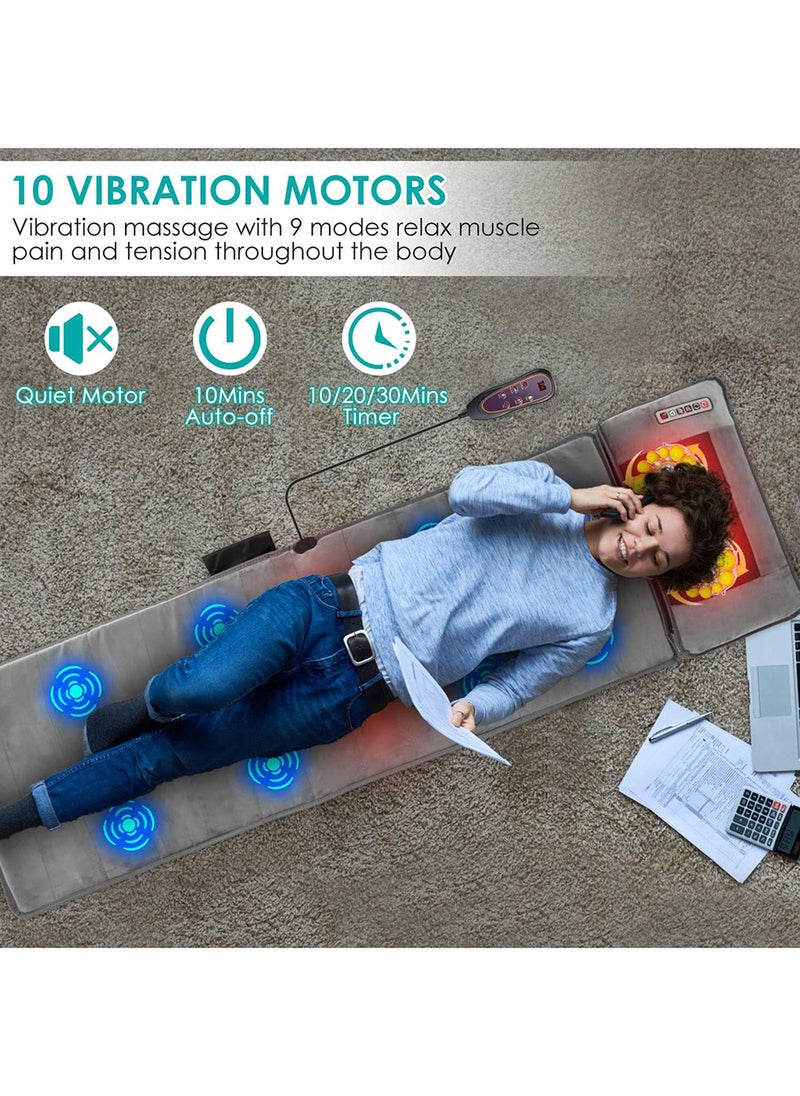 EzzySo - Full Body Massage Mat With Heat & Movable Shiatsu Neck Back Massager Pillow Upgraded Massage Mattress Pad With 9 Massage Modes For Neck Back Leg Pain Relief Calf Muscle Relaxation - Image 1