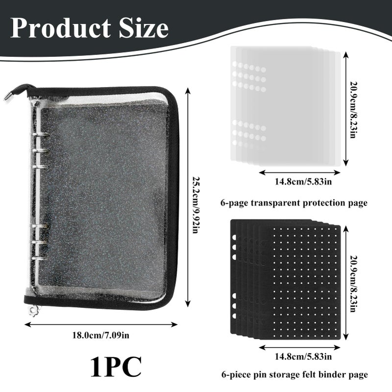 SEJGGKQ Enamel Pin Display Book,Trading Pins Holder with 6-Page Display Boards A5 Brooch Mini Board Collection,Pin Storage Bag Binder Organizer Case,for Badge Books Collector Small Travel Box(Black) - Image 4