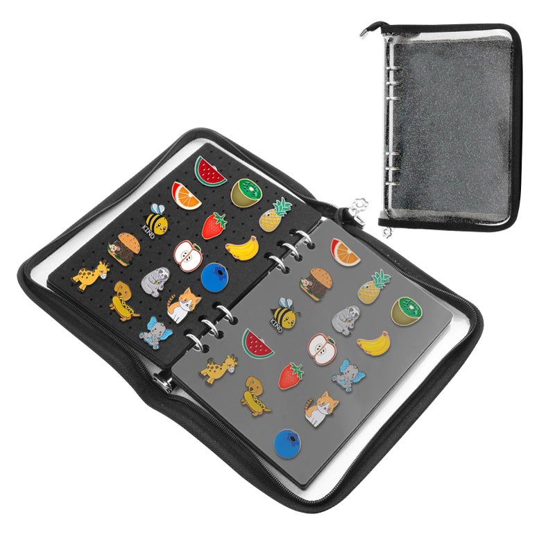 SEJGGKQ Enamel Pin Display Book,Trading Pins Holder with 6-Page Display Boards A5 Brooch Mini Board Collection,Pin Storage Bag Binder Organizer Case,for Badge Books Collector Small Travel Box(Black) - Image 1