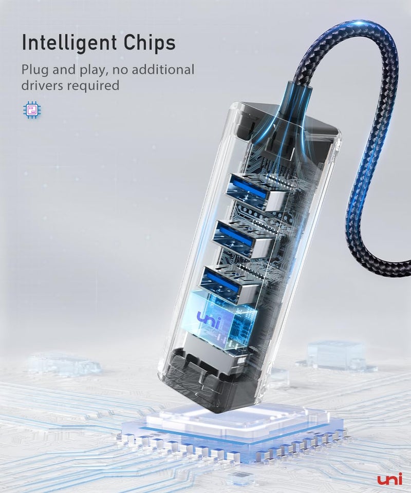 Uni محول uni USB إلى Ethernet، مركز USB 3.0 مع 100/1000 ميجابت في الثانية RJ45 بدون برنامج تشغيل، محول شبكة USB-A إلى LAN متين 4 في 1 متوافق مع iMac، PC، Chromebook، وأجهزة الكمبيوتر المحمولة الأخرى - Image 4