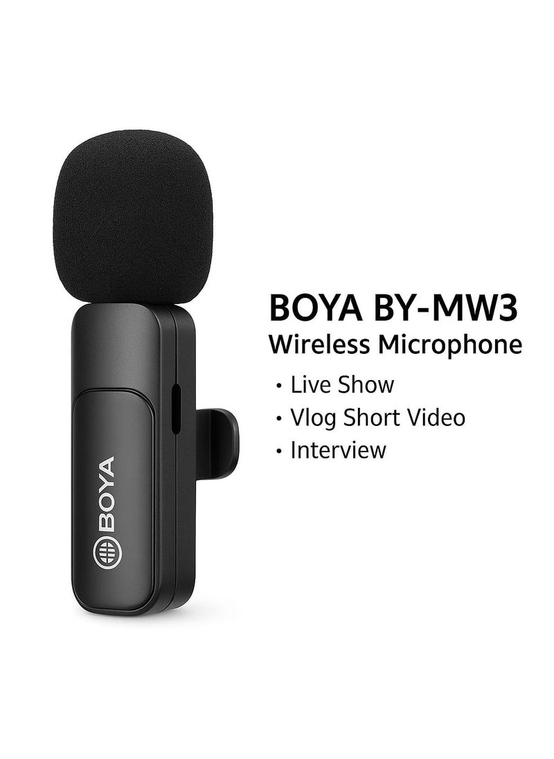 BOYA - BOYA BY-MW3 Wireless Mike: A superior audio experience for content creators and professionals. Compact and stylish design with easy connectivity for iPhone and Lightning devices. It features clear and pure sound transmission thanks to its advanced technologies. Suitable for recording, live streaming, and interviews in professional quality. The perfect solution for those looking for practicality and elegance in one device - Image 1