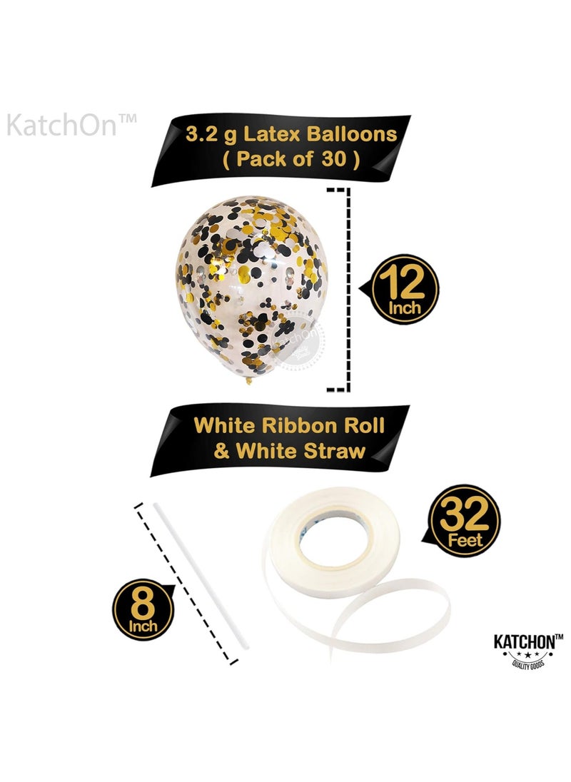 KATCHON Black Silver Gold Confetti Latex Balloons Kit Pack of 30 | Multicolor Birthday Decorations for Birthday Party  - Image 2
