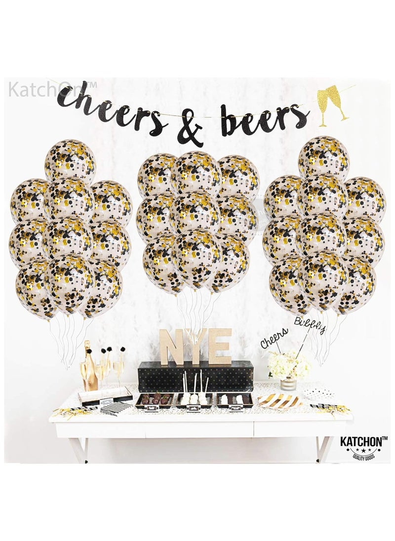 KATCHON Black Silver Gold Confetti Latex Balloons Kit Pack of 30 | Multicolor Birthday Decorations for Birthday Party  - Image 4