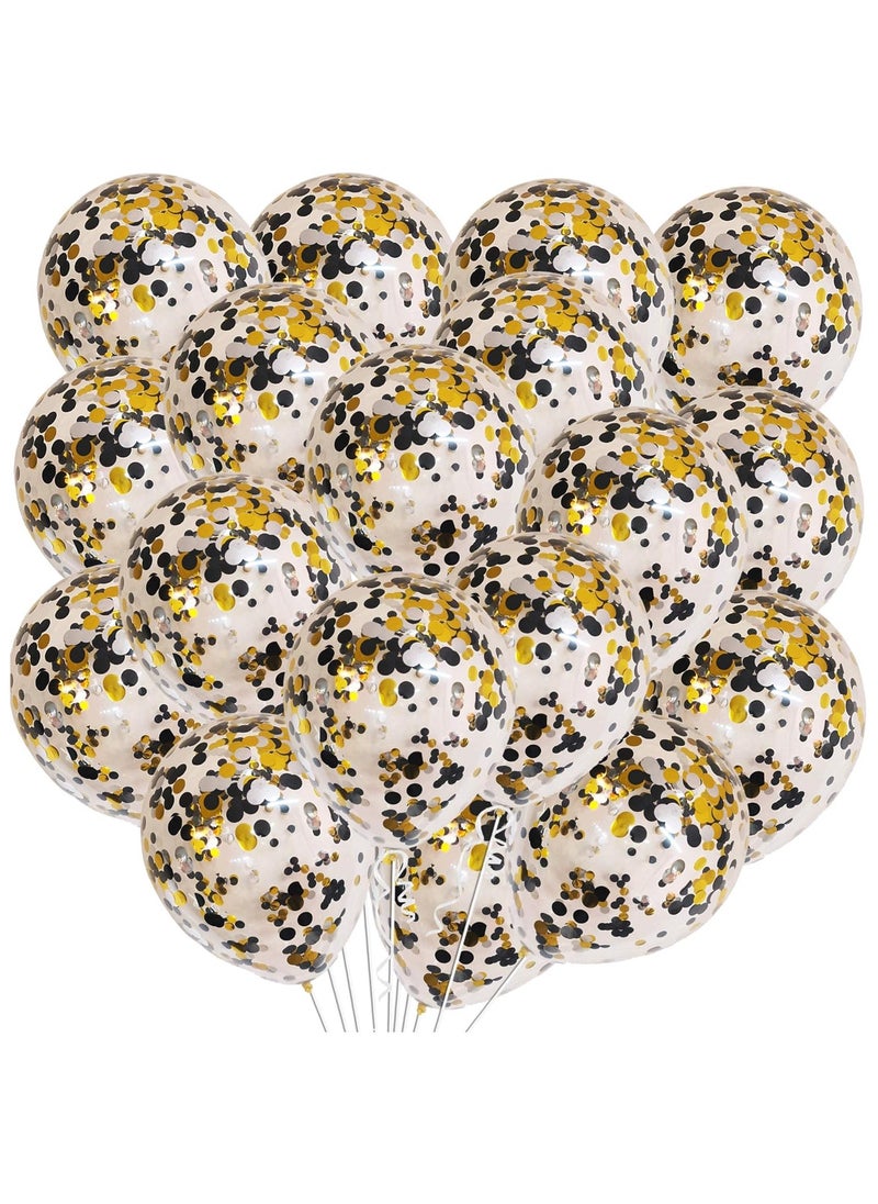 KATCHON Black Silver Gold Confetti Latex Balloons Kit Pack of 30 | Multicolor Birthday Decorations for Birthday Party  - Image 1