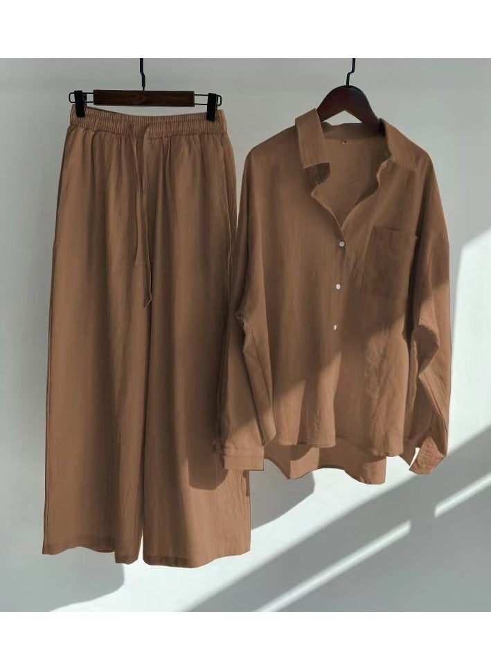 Shougu Shirt Set High Waisted Loose Pants - Image 1