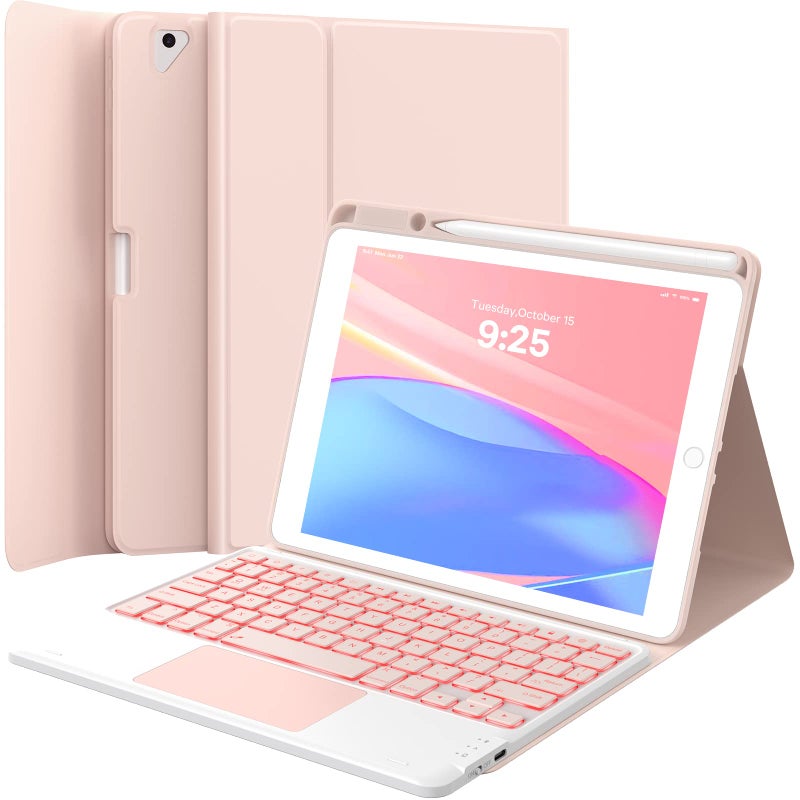 GreenLaw حافظة لوحة مفاتيح GreenLaw لجهاز iPad الجيل التاسع 10.2 بوصة، iPad الجيل الثامن/ السابع/ Air 3، حافظة لوحة مفاتيح لاسلكية قابلة للفصل، إضاءة خلفية 7 ألوان، غلاف مقاوم للبقع، اتصال بلوتوث مزدوج، وردي - Image 1