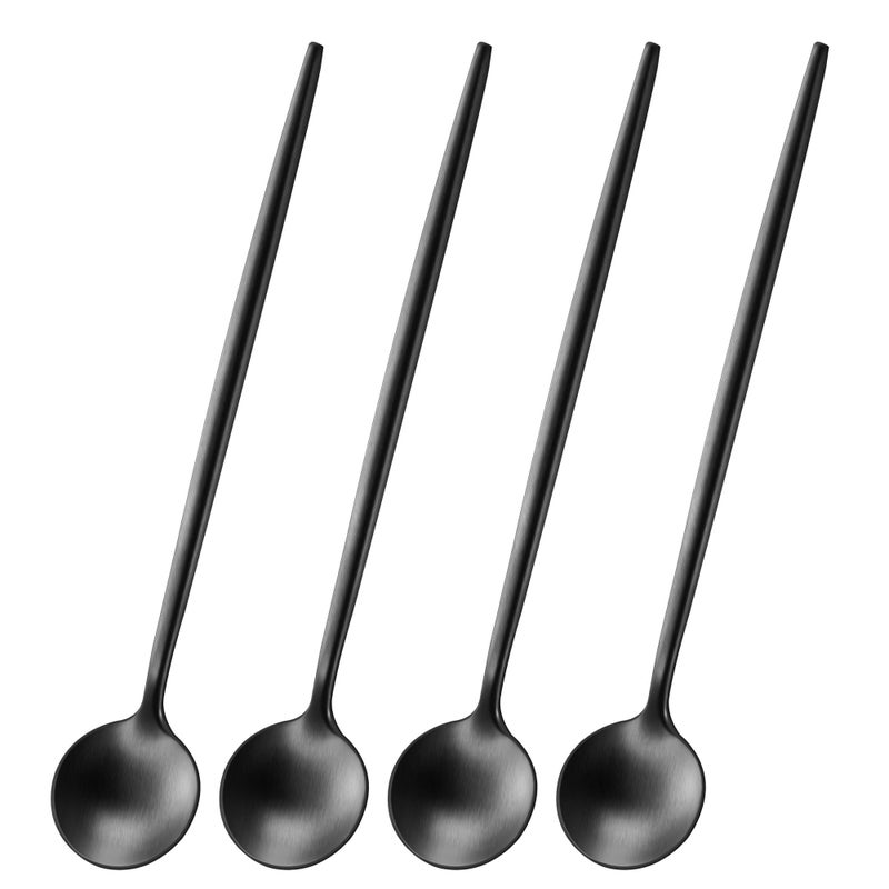 Dehov 4 Pcs 6.7 Inches Satin Black Stainless Steel 18/10 Coffee Spoons Iced Tea Spoon Espresso Stirring Spoon Matte Black Ss304 Teaspoons Dessert Spoon Long Coffee Spoons - Image 1