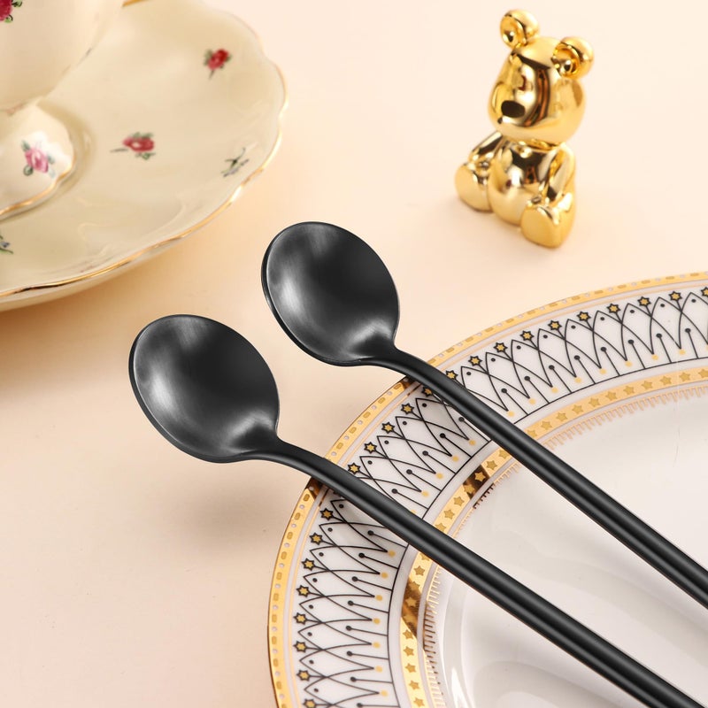 Dehov 4 Pcs 6.7 Inches Satin Black Stainless Steel 18/10 Coffee Spoons Iced Tea Spoon Espresso Stirring Spoon Matte Black Ss304 Teaspoons Dessert Spoon Long Coffee Spoons - Image 4