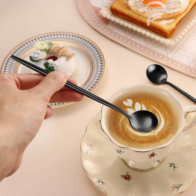 Dehov 4 Pcs 6.7 Inches Satin Black Stainless Steel 18/10 Coffee Spoons Iced Tea Spoon Espresso Stirring Spoon Matte Black Ss304 Teaspoons Dessert Spoon Long Coffee Spoons - Image 3
