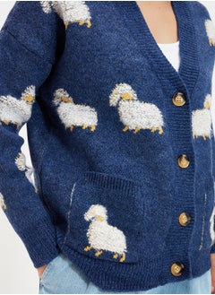 trendyol Blue Soft Textured Animal Pattern Knitwear Cardigan TWOAW21HI0476  - Image 4