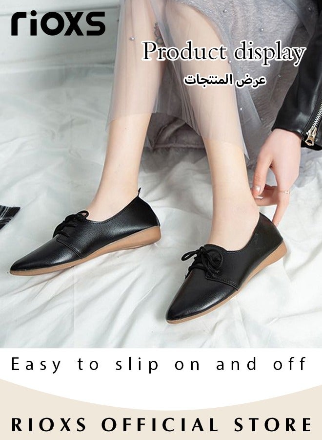 RIOXS Women's Loafer Shoe Casual Flats Shoes Slip On Breathable Flat Shoes Fashion Lightweight Outdoor Boat Sneakers Low Flat Heel Pointed Toe Leather Brogues Shoe  - Image 3