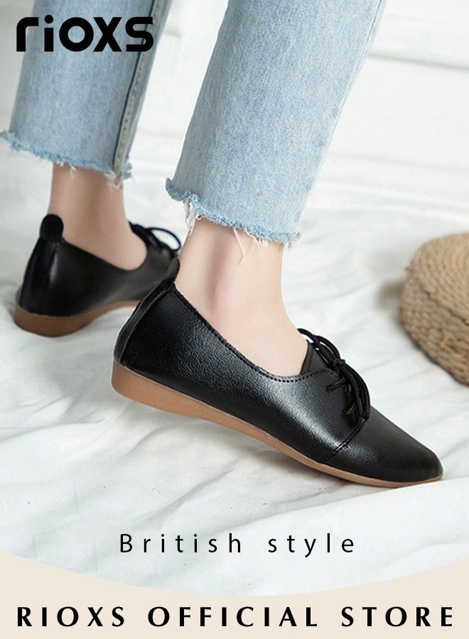 RIOXS Women's Loafer Shoe Casual Flats Shoes Slip On Breathable Flat Shoes Fashion Lightweight Outdoor Boat Sneakers Low Flat Heel Pointed Toe Leather Brogues Shoe  - Image 5