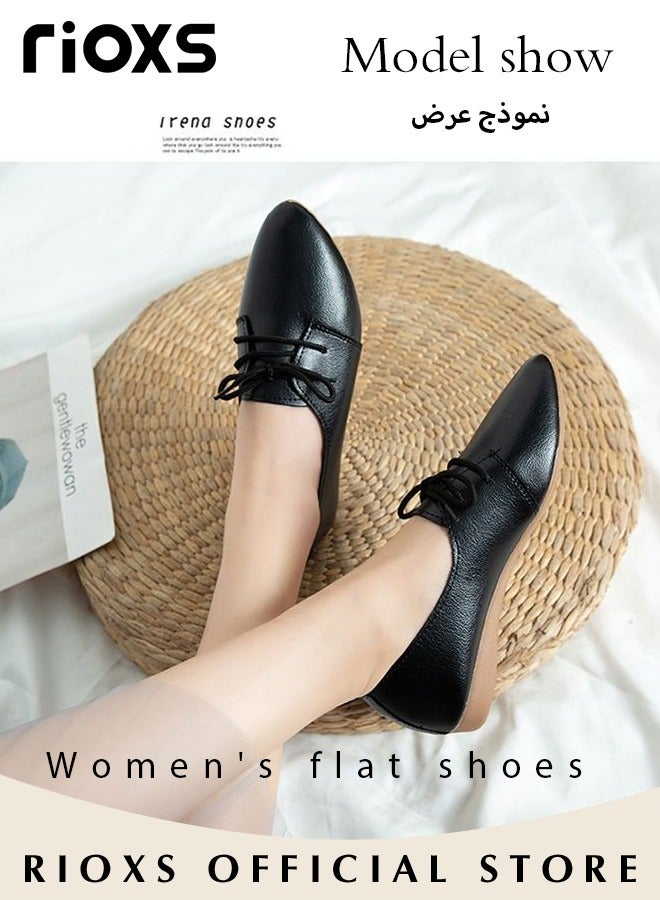 RIOXS Women's Loafer Shoe Casual Flats Shoes Slip On Breathable Flat Shoes Fashion Lightweight Outdoor Boat Sneakers Low Flat Heel Pointed Toe Leather Brogues Shoe  - Image 4