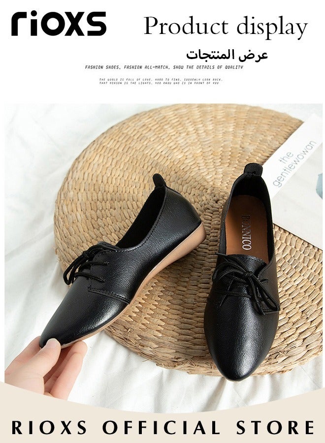 RIOXS Women's Loafer Shoe Casual Flats Shoes Slip On Breathable Flat Shoes Fashion Lightweight Outdoor Boat Sneakers Low Flat Heel Pointed Toe Leather Brogues Shoe  - Image 2