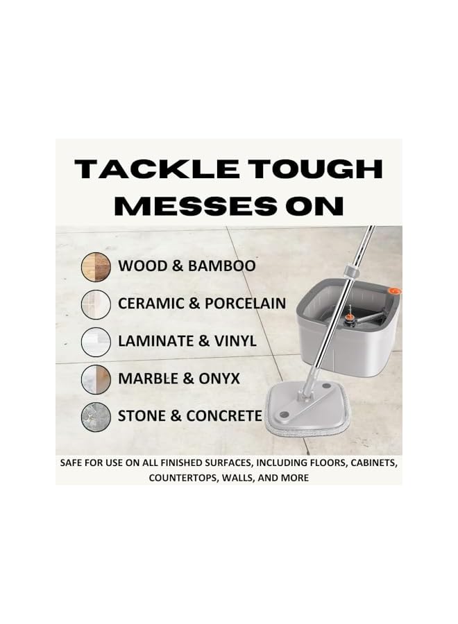 promass Spin Mop with 360° Self Separation System | 4 Microfiber Rugs | Mop Bucket with Wringer Set for Floor Cleaning, Efficient Wet and Dry Cleaning - Grey - Image 5