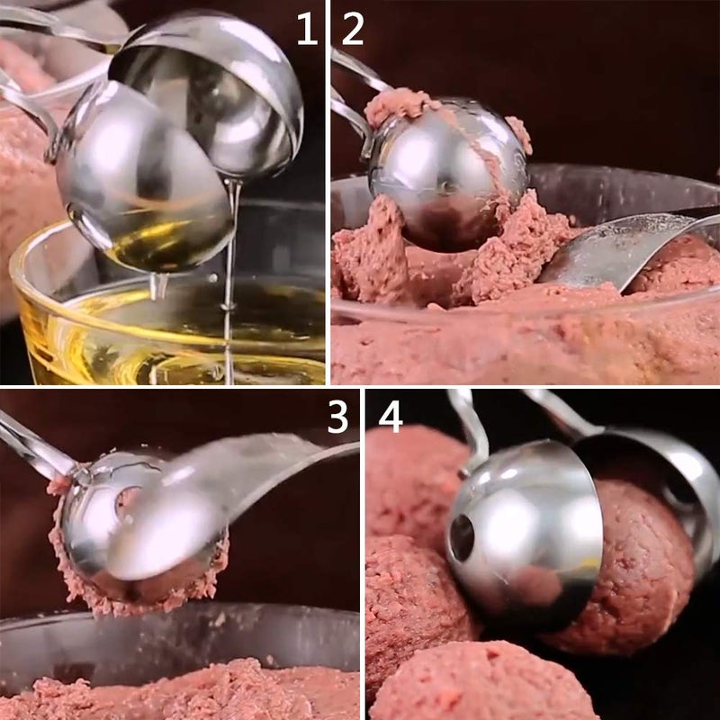 QMET Meatball Maker, 2 PCS None-Stick Meatball Maker with Detachable Anti-Slip Handles, Stainless Steel Meat Baller Tongs, Cake Pop Roller, Ice Tongs, Cookie Dough Scoop for Kitchen (1.38"&1.78") - Image 4
