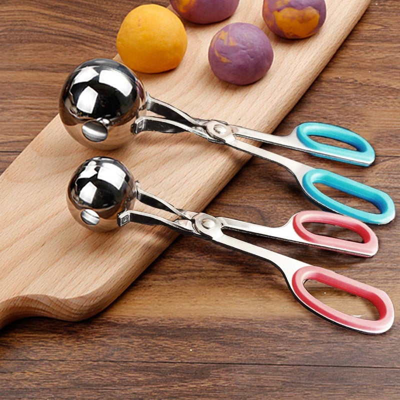 QMET Meatball Maker, 2 PCS None-Stick Meatball Maker with Detachable Anti-Slip Handles, Stainless Steel Meat Baller Tongs, Cake Pop Roller, Ice Tongs, Cookie Dough Scoop for Kitchen (1.38"&1.78") - Image 1