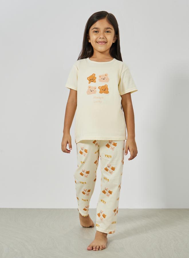 Styli Bear Graphic Print T-Shirt and Pyjama Set - Image 1