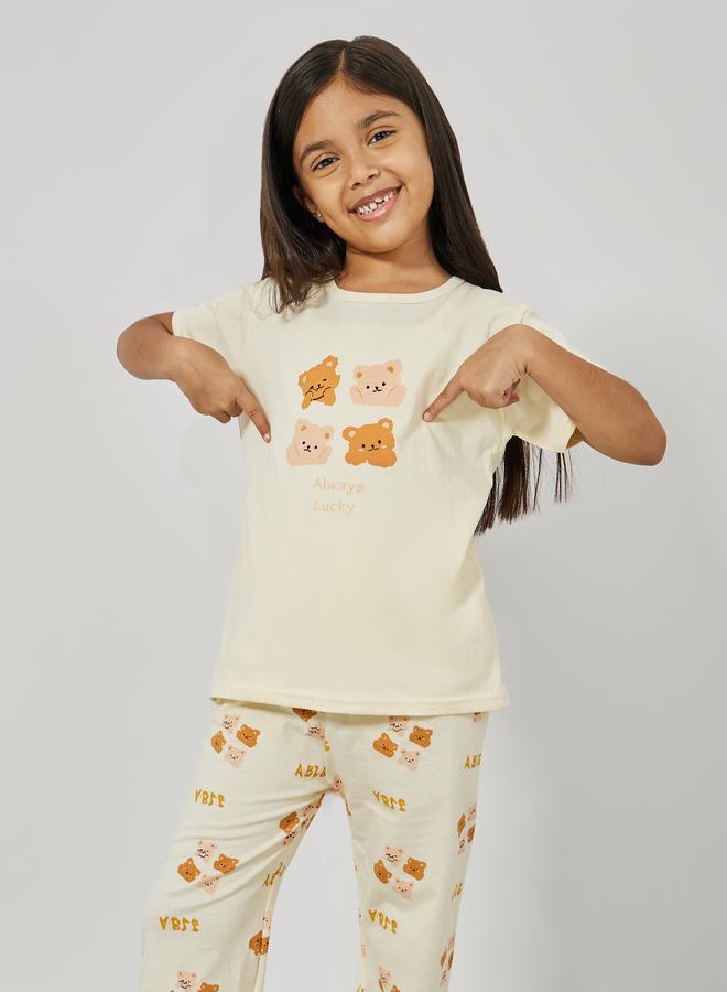 Styli Bear Graphic Print T-Shirt and Pyjama Set - Image 2