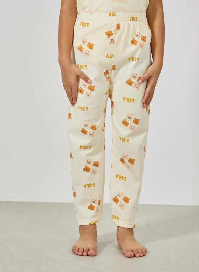ستايلي Styli Bear Graphic Print T-Shirt and Pyjama Set