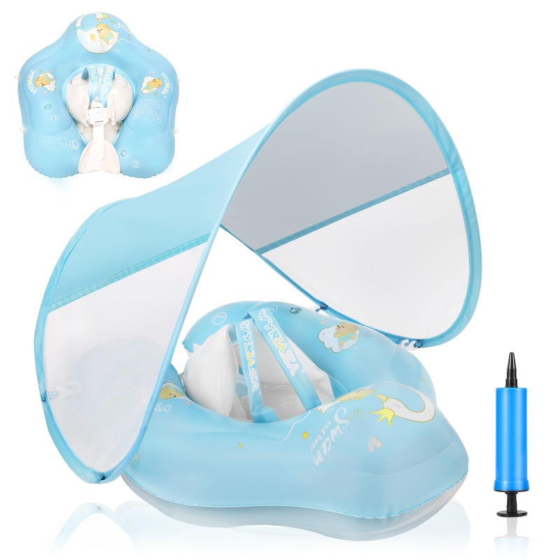 Loowarts Baby Pool Float with Canopy and Safety SeatInfant Swim Float Pool Float Baby Water Float Swimming Floats UPF50 UV Protection for Kids from 3 to 12 Months