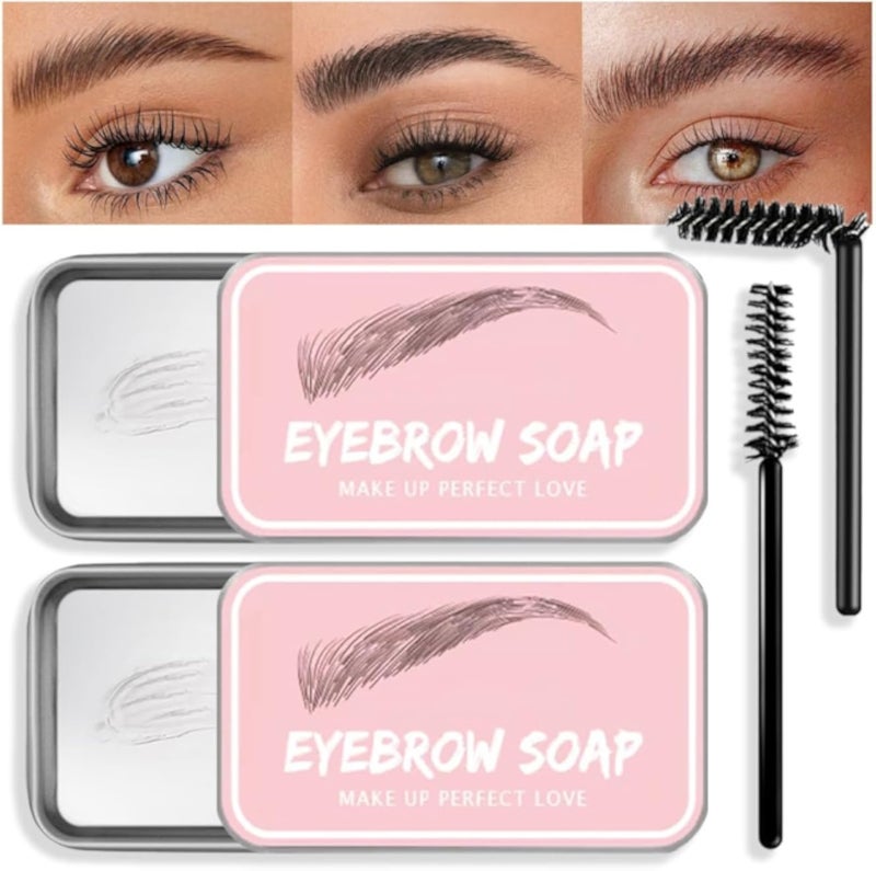 BINGBRUSH Eyebrow Soap Kit, 2Pcs/Set Wax for Combing Eyebrow Freezing, Waterproof Long Lasting Eyebrow Enhancer Shaping Clear Tint Gel, Makeup Balm for Eyebrow