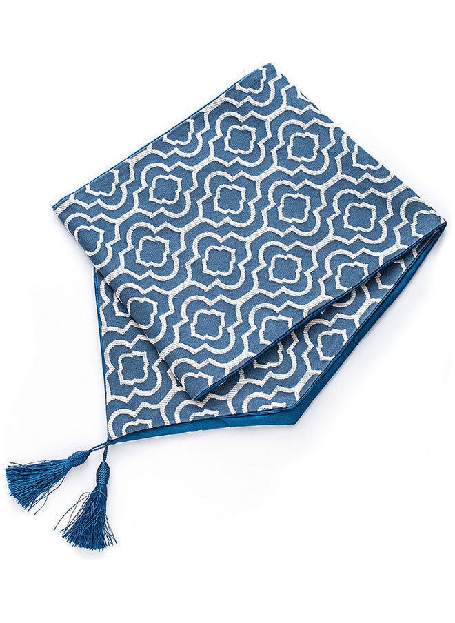 AnneFish Moroccan Style Linen Table Runner Blue/White 32 x 180cm  - Image 1