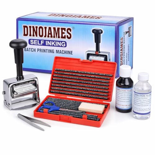 DinoJames Heavy-Duty Self-Inking Batch Printing Machine – 4mm Small Grooved Rubber Letters, Prints Up to 5 Lines for MRP, Expiry & Batch Coding - Image 1