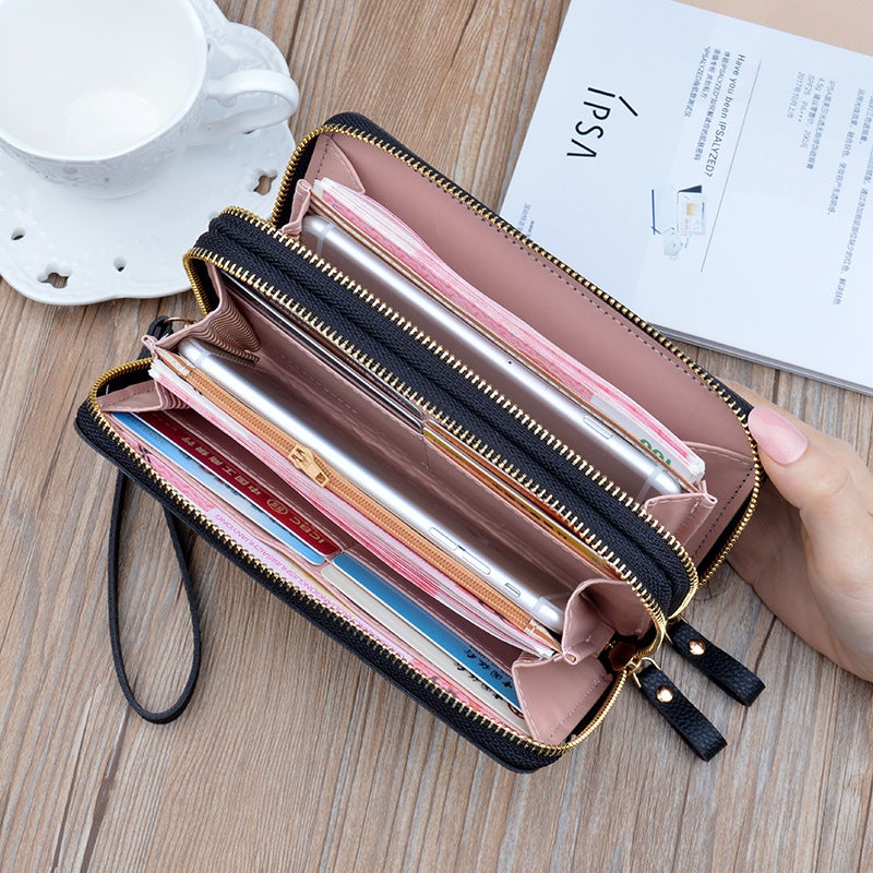 Women's Long Double-Zip Clutch Wallet, Plaid, Large Capacity - Image 2