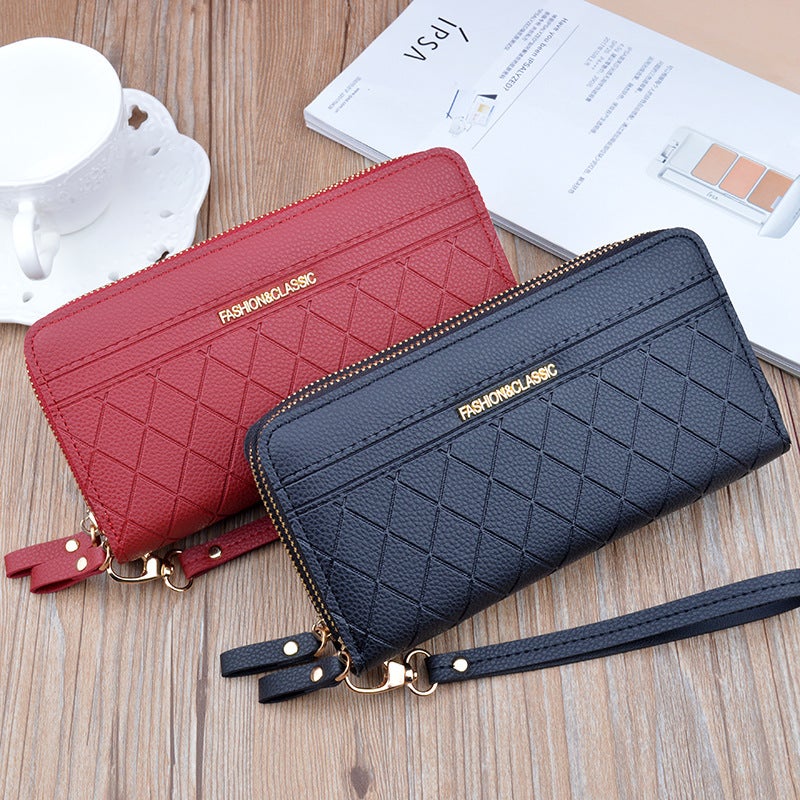 Women's Long Double-Zip Clutch Wallet, Plaid, Large Capacity - Image 3