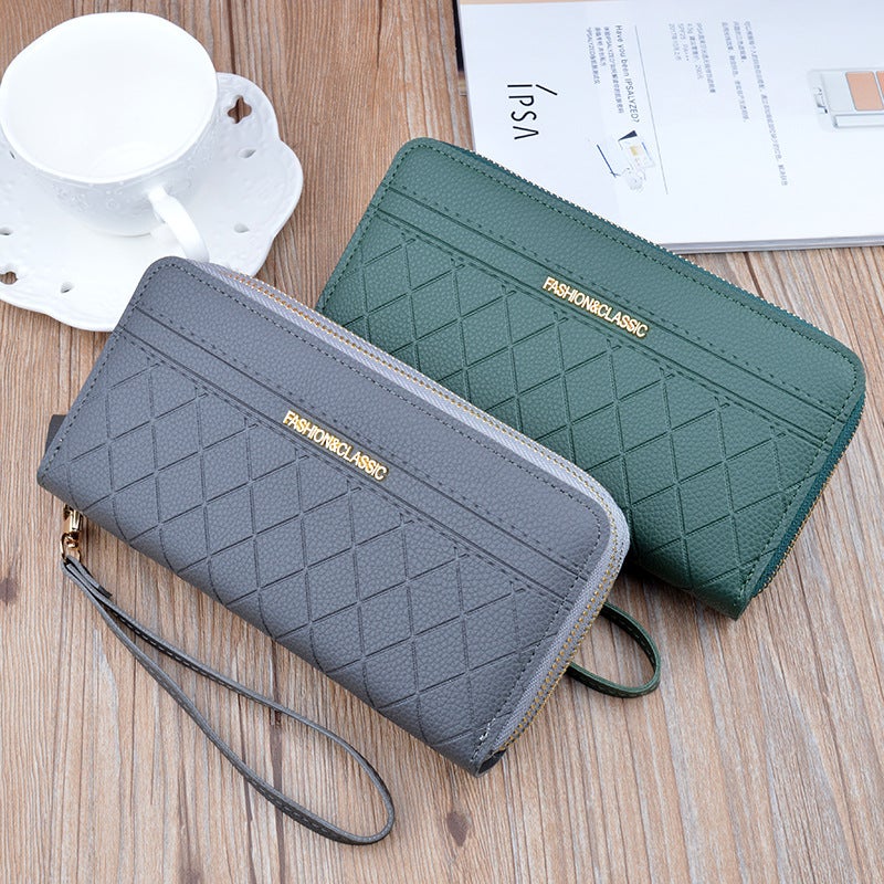 Women's Long Double-Zip Clutch Wallet, Plaid, Large Capacity - Image 4