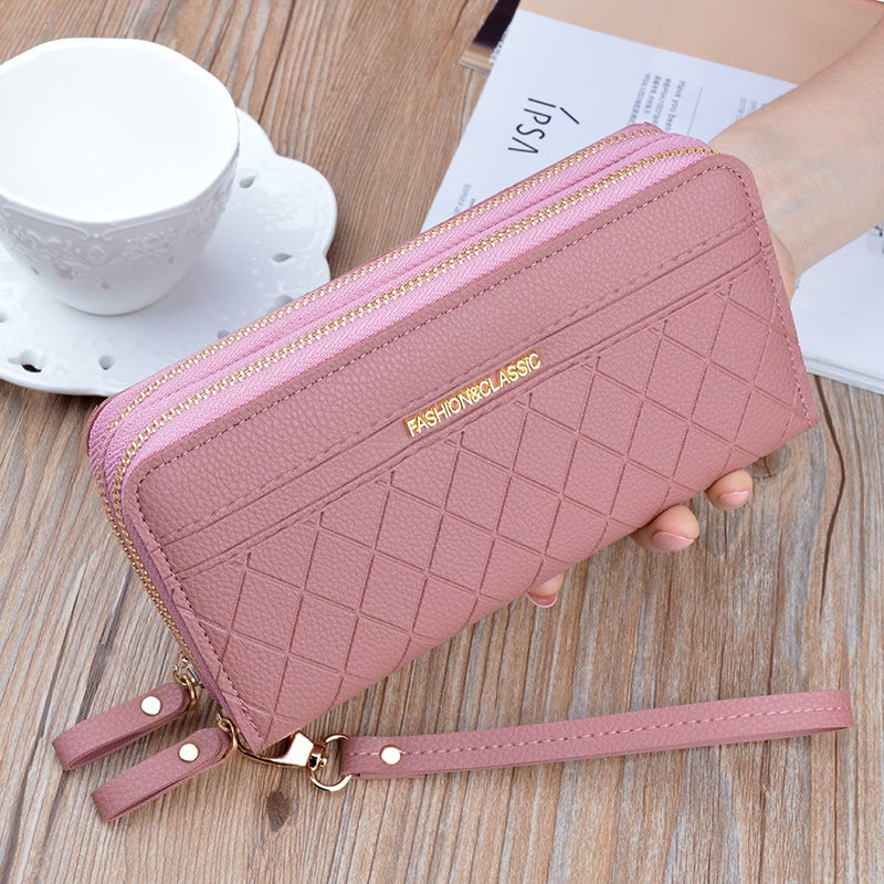 Women's Long Double-Zip Clutch Wallet, Plaid, Large Capacity - Image 1