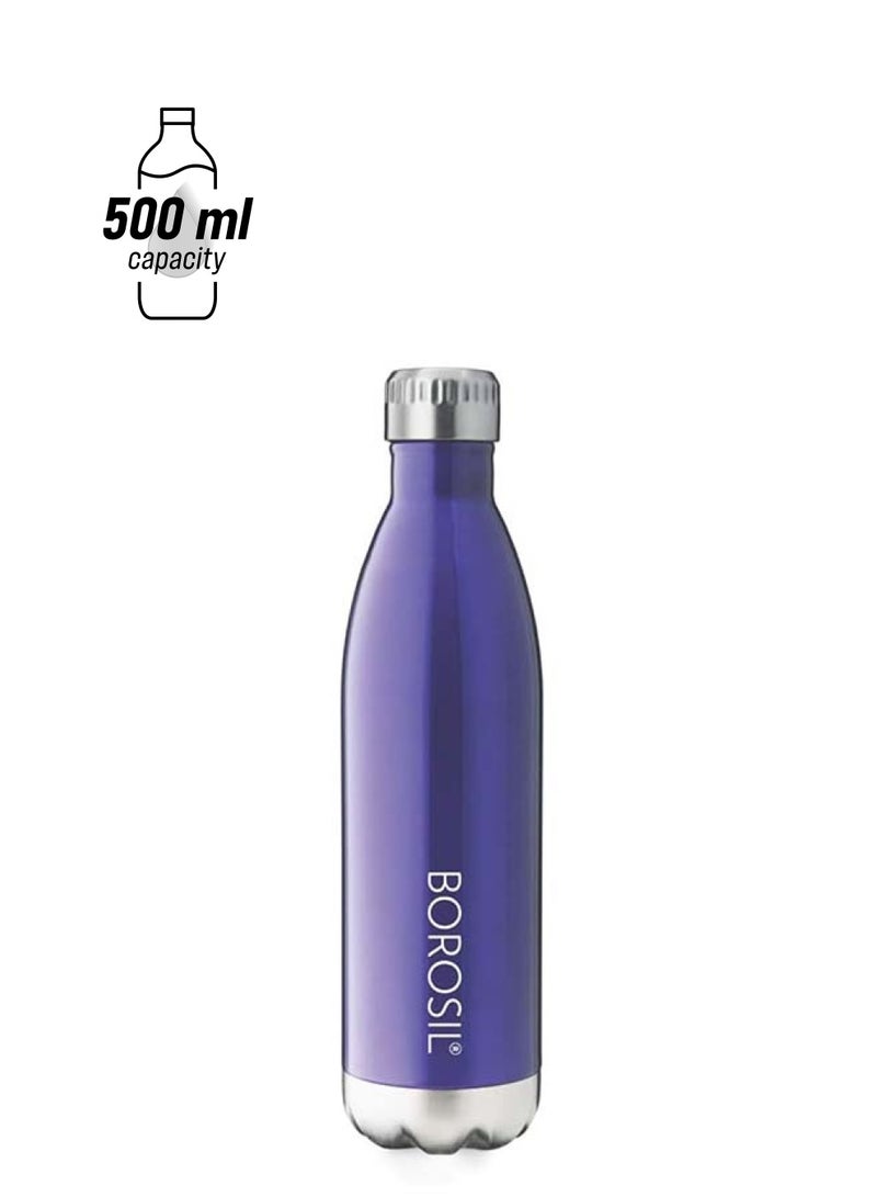 Borosil Vacuum Insulated Copper Coated Inner Trans Bolt Water Bottle, Sports Bottle, Yoga Bottle, Outdoor, Portableleak Proof, Reusable Water Bottle Blue, 500 Ml, Fgbol0500Bl - Image 1