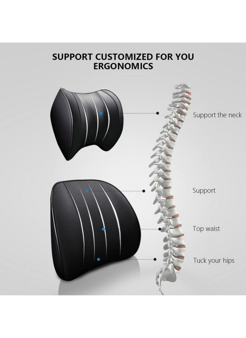 ORiTi - Car Neck & Back Pillow Set - Neck & Lumbar Support Pillow for Chair, Car Seat, Wheelchair, Gaming, Office Chair - Enhanced Comfort Memory Foam Headrest & Back Cushion - Image 1