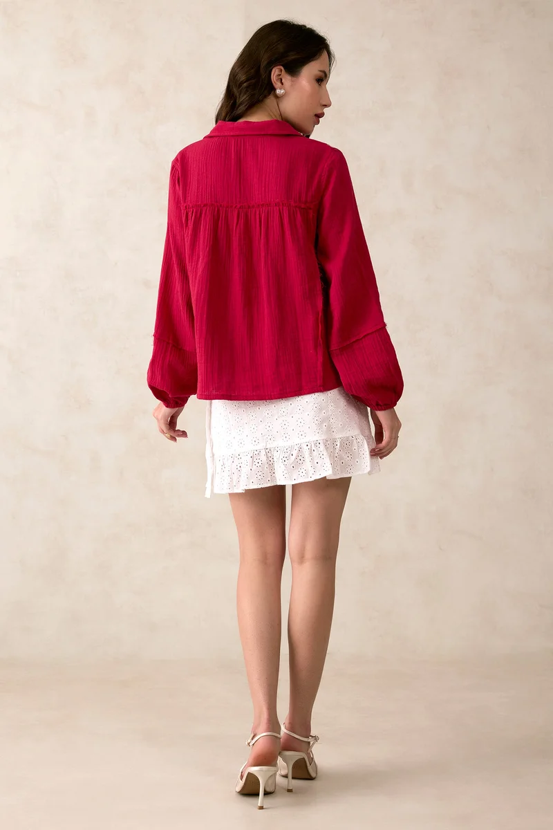 Virgio Cotton Highlow Brunchwear Tops With Puff Sleeves for Women