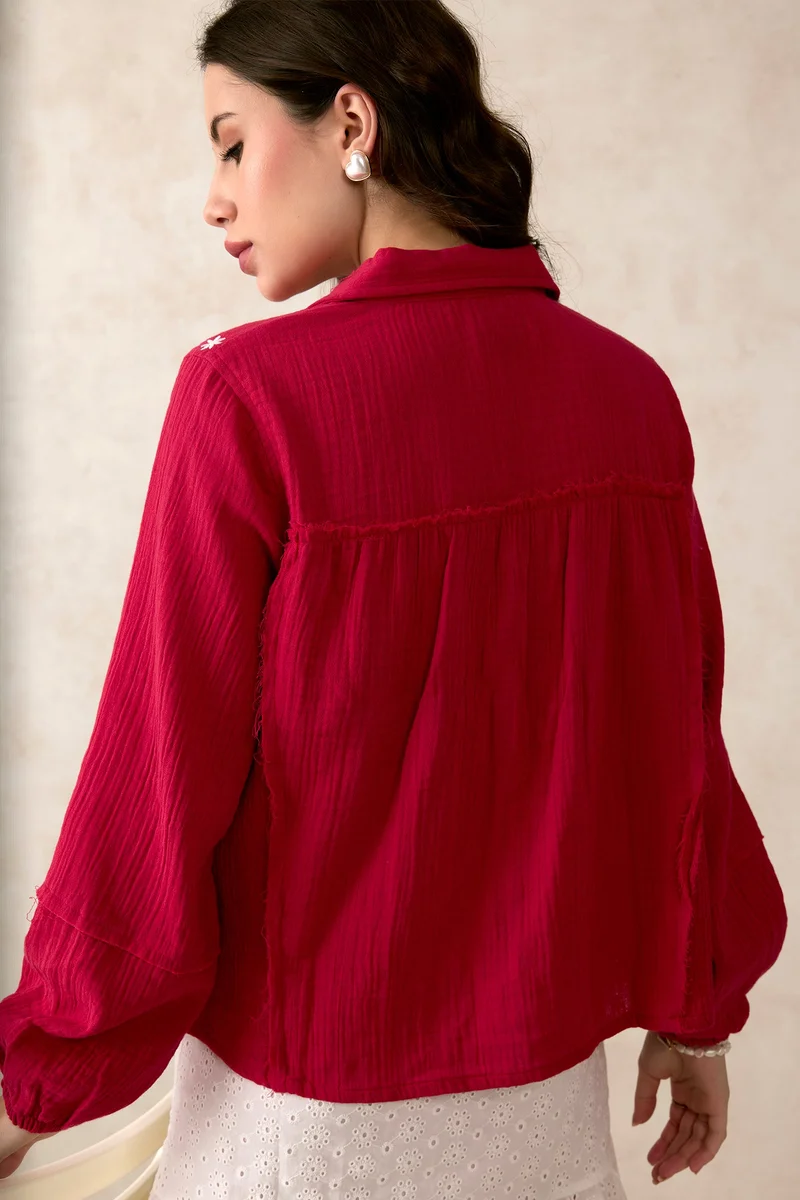 Virgio Cotton Highlow Brunchwear Tops With Puff Sleeves for Women